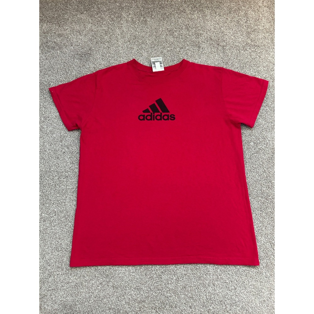 Adidas T-Shirt Mens XL Red Excellent Center Logo Short Sleeve Cotton Tee
